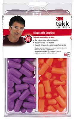 3M Tekk Protection, 80 Pair, Orange & Purple Disposable Earplugs 92059-80025T