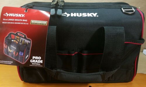 Husky 14in Large Mouth Bag Water Resistant Storage Heavy Duty Pocket Toolbag
