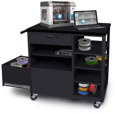 Workbench 3D Printer Cart 1 Front Drawer Storage 36 in Black Lockable Wheels New