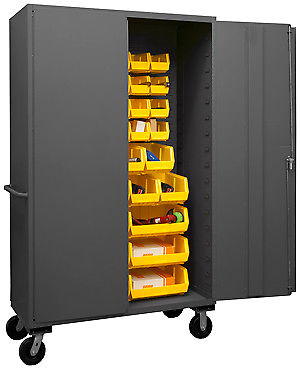 Durham 3502M-BLP-42-95 Lockable Mobile Cabinet with 42 Yellow Hook-On Bins