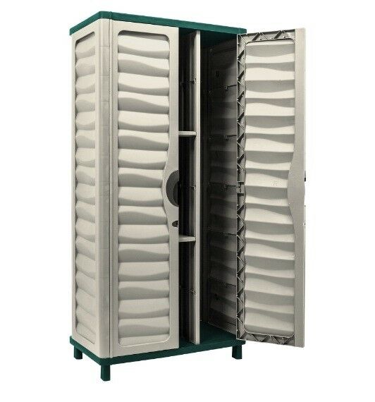Outdoor Vertical Storage Cabinet Garden Shed Patio Plastic Garage Box Backyard