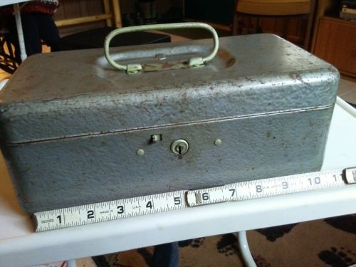 Vintage Gray Steel Storage Tackle Tool Petty Cash Box