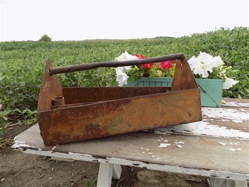 Tin Tool Tray Seed Feed Carpenter Mechanic Shop Garage Tools Tote Vintage d