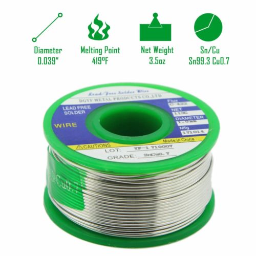 Lead Free Solder Wire Sn99.3 Cu0.7 with Rosin Core for Electronic 100g/3.5oz 1mm