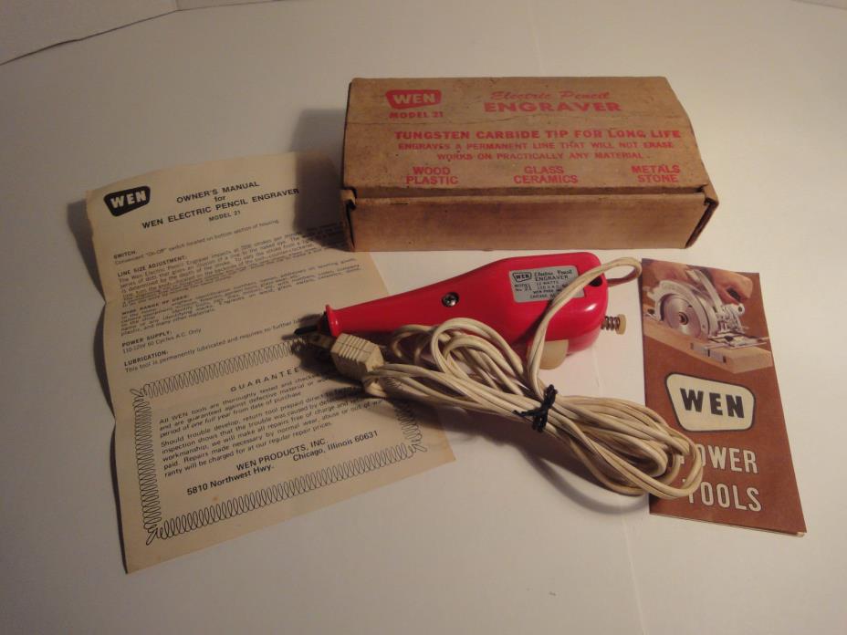 EARLY WEN MODEL 21  ELECTRIC  ENGRAVER with WEN AD. & PARTS PAPER
