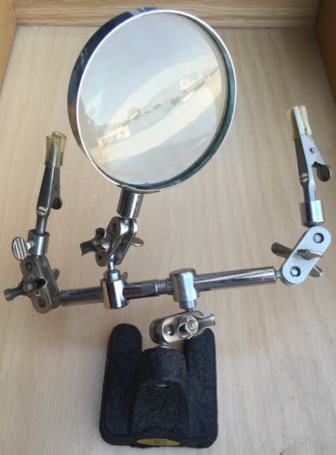 Magnifying Glass Magnifier Loupe Jeweler Two Clamps On Stand Desktop, Pre-Owned