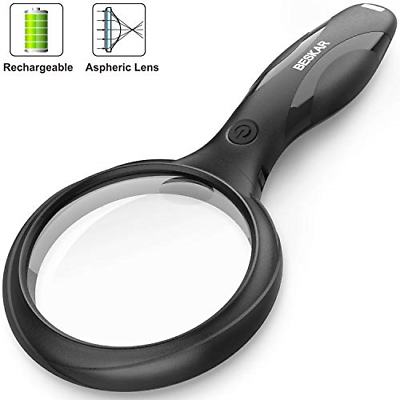Rechargeable Magnifying glass with LED light - 3X 6X Handheld Reading Magnifier