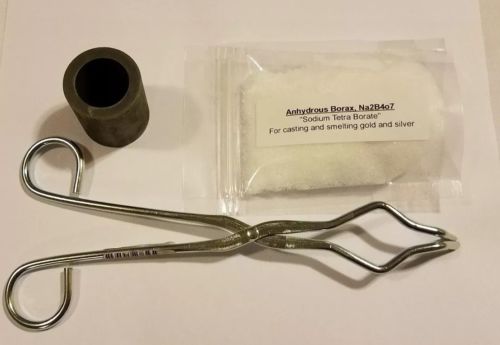 Melting kit for gold and silver refining. 1 Graphite Crucible, 1 Tong, & Borax!