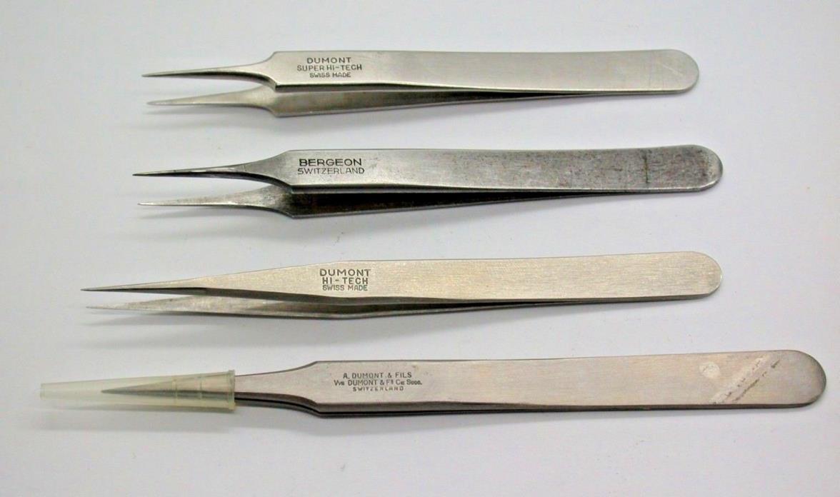 4 Watchmakers Set of Tweezers Dumont & Bergeon Watch Repair Tools - 7A2