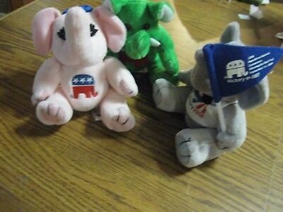STEVEN SMITH LOT OF 3  BEANIE BABY VICTORY ELEPHANT  EXCLUSIVELY REPUBLICAN