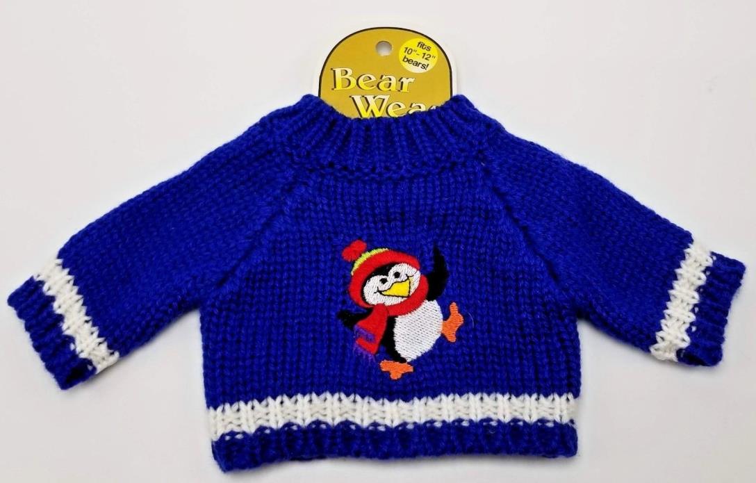Blue Teddy Bear Knitted Penguin Christmas Sweater  Fits 10 -12