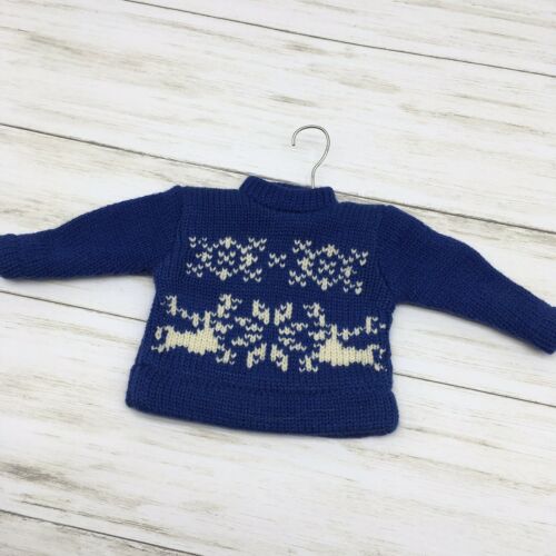 Blue Christmas Reindeer Doll Teddy Bear Sweater Clothing Small Outfit