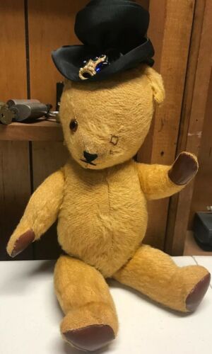 Vintage Antique MOHAIR JOINTED TEDDY BEAR Golden Yellow 14” Pull String? Steiff?