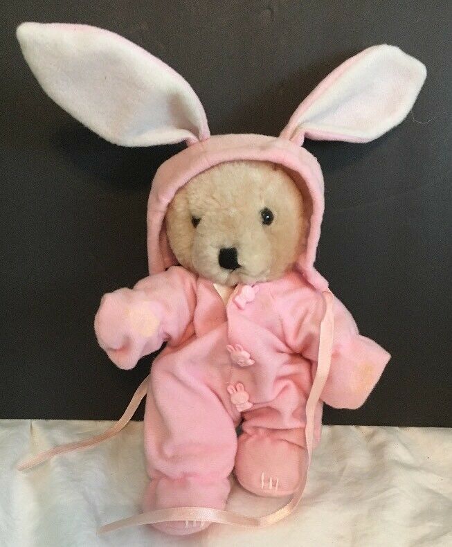 7” Jointed Teddy Bear With Pink Bunny Outfit —ERROR On Tag- Vintage 1991