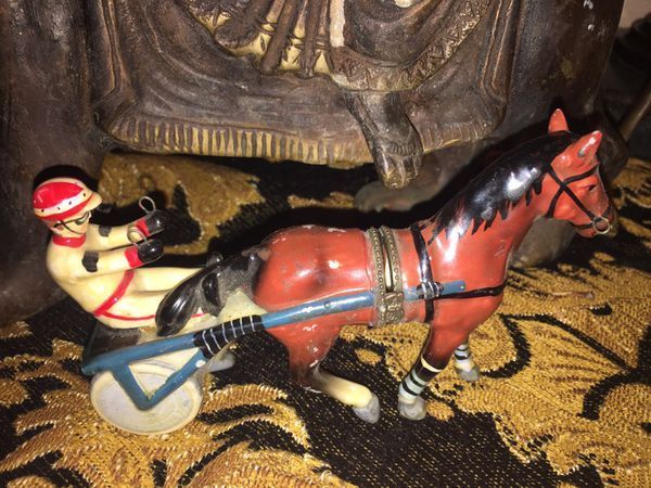 Antique toy made of ceramic cute Jockey and Horse