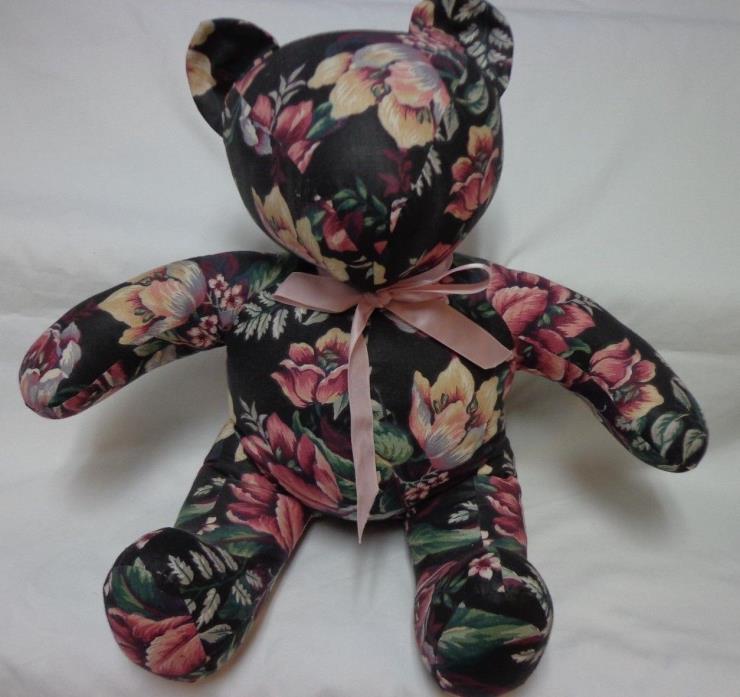 Handmade Stuffed Teddy Bear 15 inches Rose colored Floral