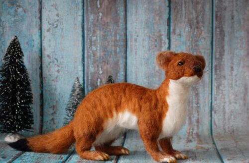 Needle Felted Stoat Weasel Wildlife Animal Wool Art Sculpture Faux Taxidermy