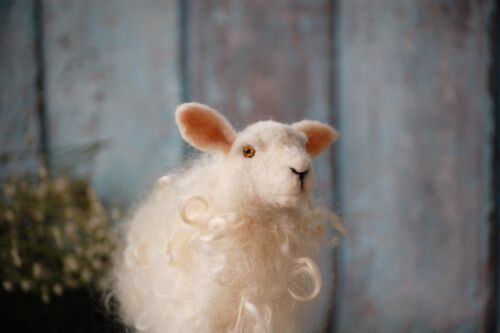 Needle Felted White Sheep Ewe Farm Animal Wool Art Sculpture Easter Decor