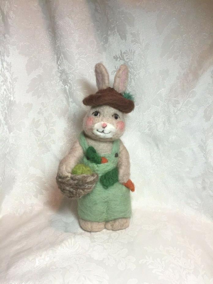OOAK Handmade Farmer Easter Bunny, Basket & Carrots Artist Elsa Jo Ellison 11.5