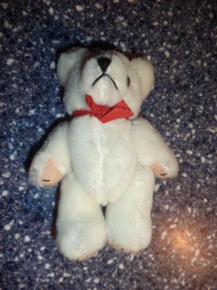 Beige mini plush teddy bear w/red bow 5