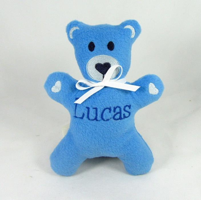 Lucas Personalized Machine Embroidered Fleece Plush Blue Teddy Bear