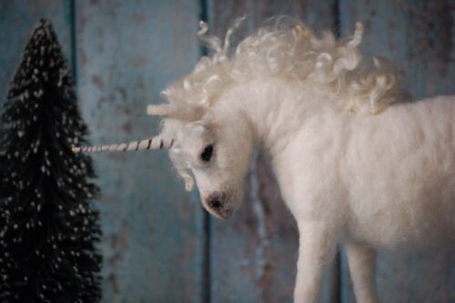 Needle Felted Unicorn Horse Mythical Folklore Animal Wool Art Sculpture Decor