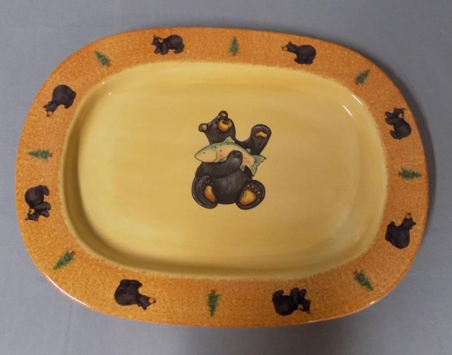 NEW Big Sky Carvers Bearfoot Large Oval Serving Platter Bear Trout Discontinued