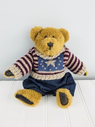 10” Boyds Bears Teddy Bear Bearwear Sweater & Overalls Flag