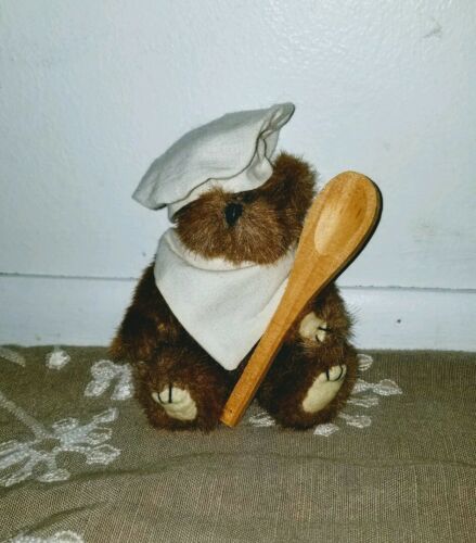 Rare Boyds Bear Small Cook Wood Spoon Chef 1990-95 Scarf Collector Teddy bear