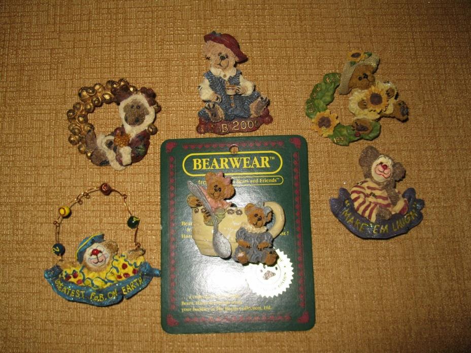 6 Boyds Bearwear*PIN BROOCH*PENDANT*Bear*Clown*Santa*sunflower*teacup*moose*