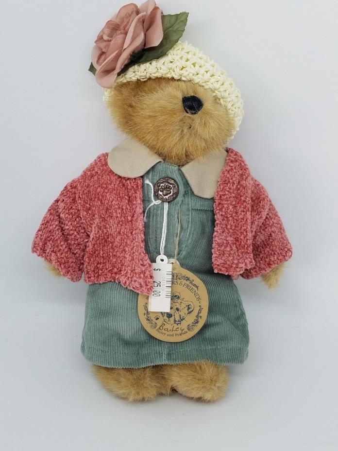 Boyds Bear Plush Bailey Bear #9199 in Corduroy Dress/Pink Sweater/Hat, Bearwear