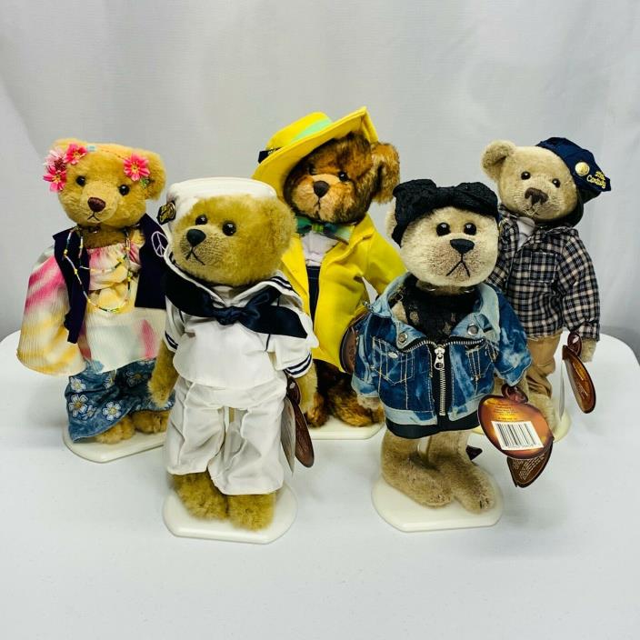 Brass Button Bears 20th Century Lot of 5 Bears With Tags Stands Teddy Bears