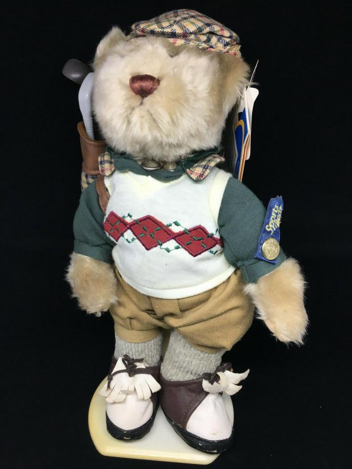 Brass Button Stuffed Bear Golfer Plush Crosby Sports Standing Golf Bag Clubs Cap