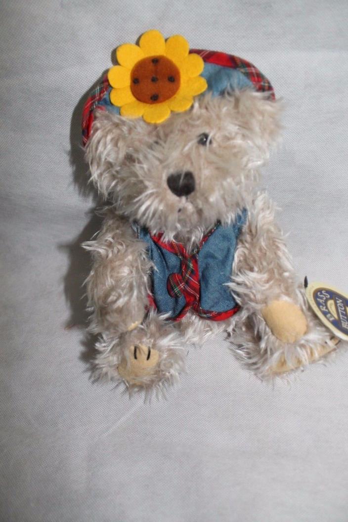 Brass Button Bear Teddy Bear BLOSSOM Blue Denim Sunflower Hat 10