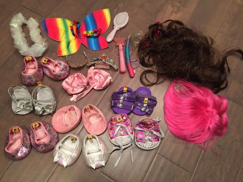 Build A Bear Clothing 8pr shoes and Accessories (wigs, wands, etc) - EUC
