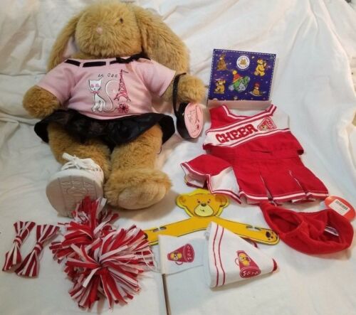 BUILD A BEAR Bunny Rabbit Stuffed Plush 2007 Red Cheerleader Poms Pink Le Cat