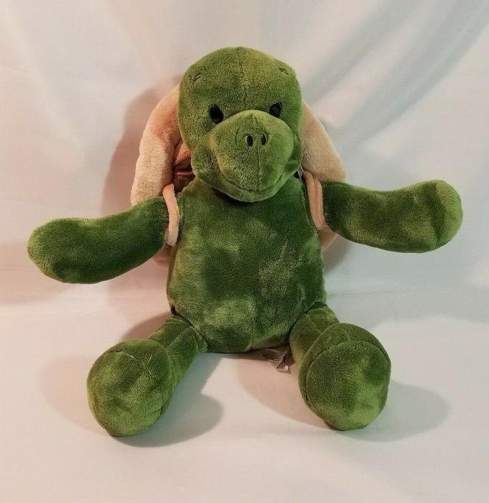 Build A Bear  Green Trekin Turtle Removable Tan Shell Zipper Backpack 16