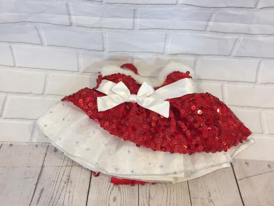 Build a Bear Red Holiday Sequin Dress with Fur Trim