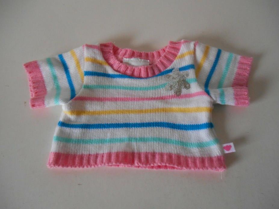 BUILD A BEAR BABW WHITE PINK STRIPED PULLOVER SWEATER  TEDDY CLOTHES