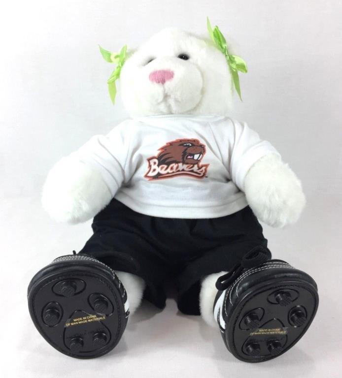 Build-A-Bear White Green Bows with OSU Beavers Shirt Black Pants and Cleats