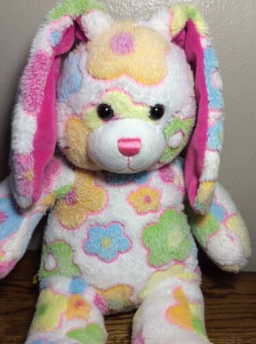 Build a Bear Pastel Flowers Bunny Rabbit Floppy Ears Plush Stuffed Animal Easter