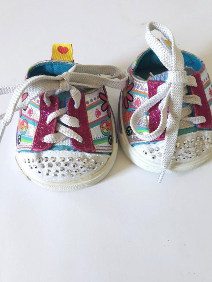 Build A Bear Sketchers Groovy Twinkle Toes Shoes! Peace Sign Flowers Hippie