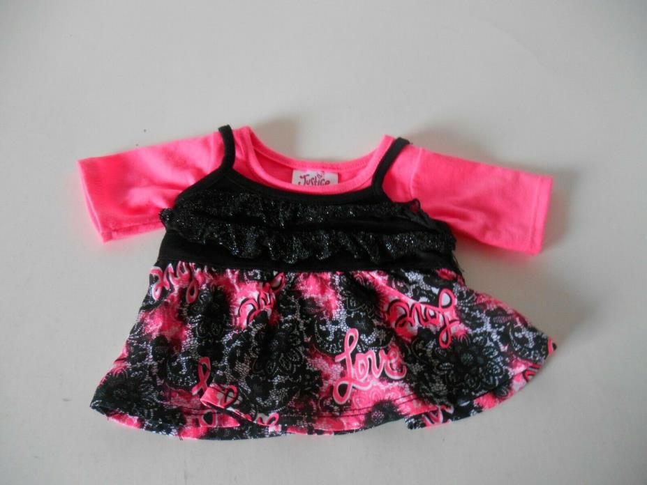 BUILD A BEAR JUSTICE PINK BLACK LOVE DRESS TEDDY CLOTHES