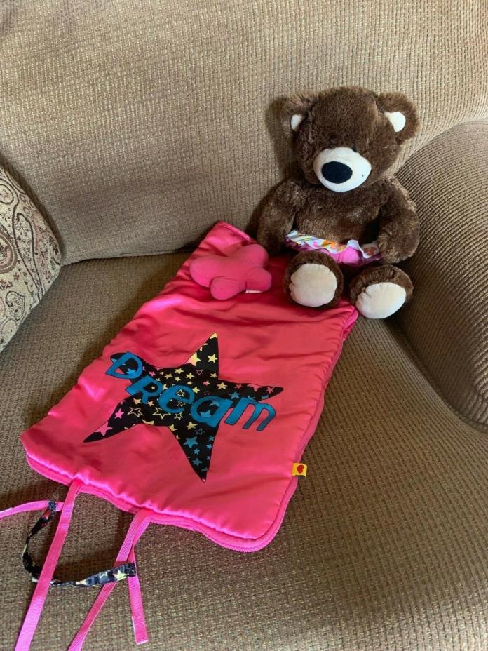Build A Bear Sleeping Bag, Brown Bear 15 inches with tutu and bonus pillow