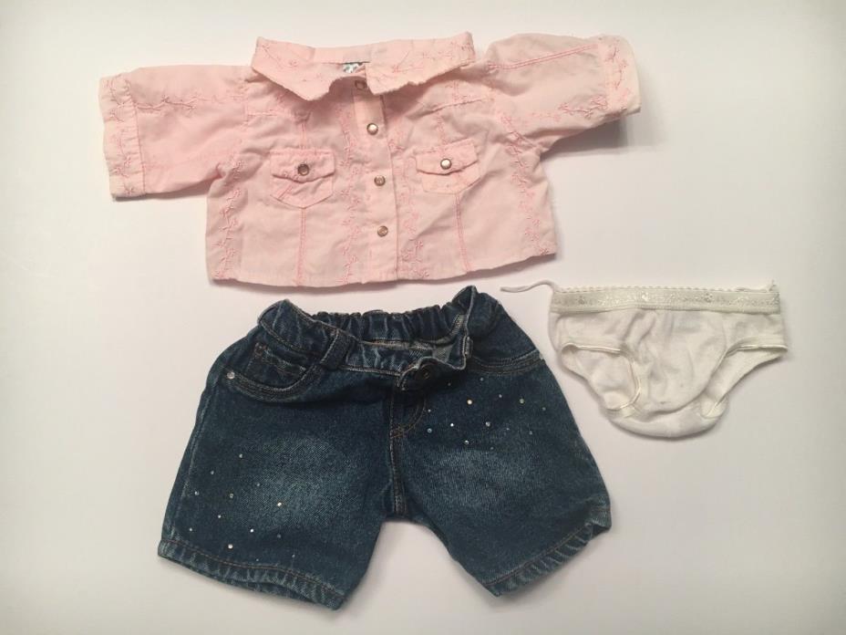3 pc.Build A Bear blue jeans & pink shirt with under pants