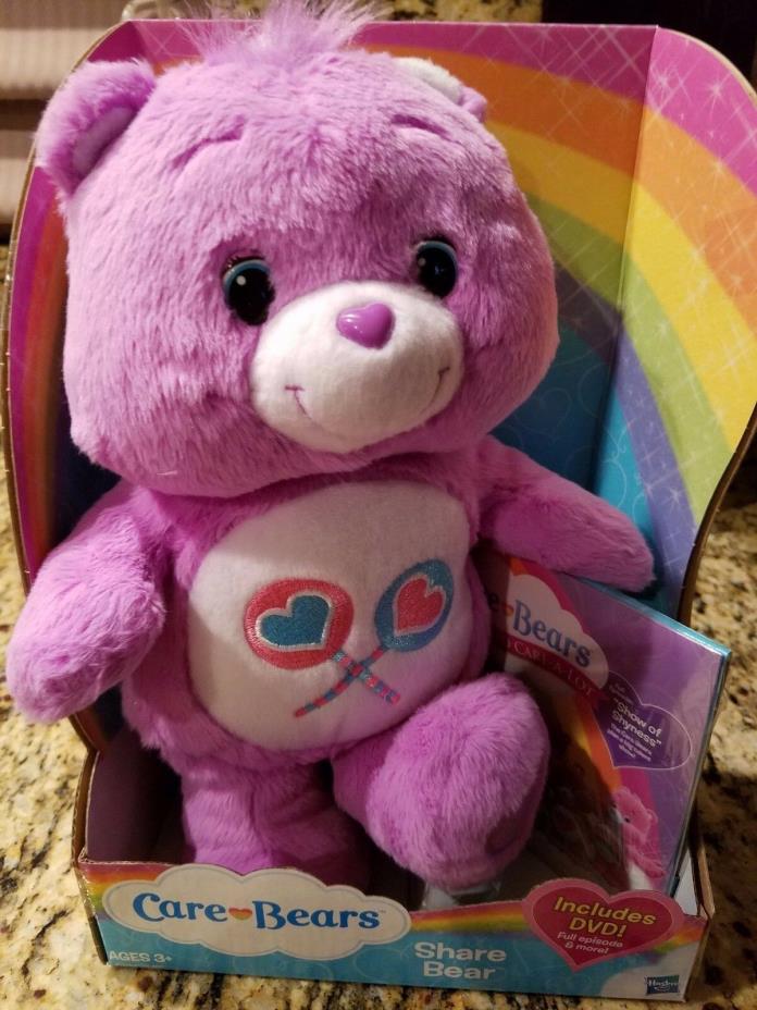 Care Bears Share Bear Plush w/ Cartoon DVD Friendly Purple Care Bear New in Box