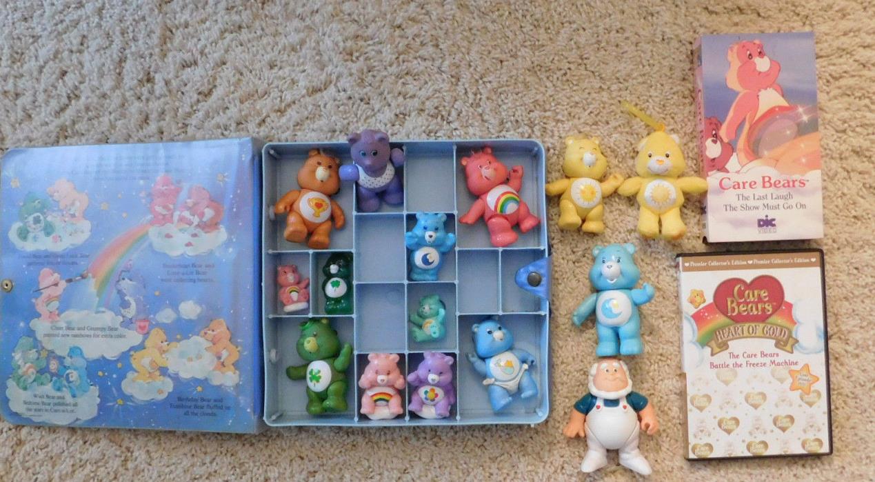 VINTAGE 80'S KENNER CARE BEARS LOT 15 BEARS WITH CASE VHS & DVD NICE USED CUTE