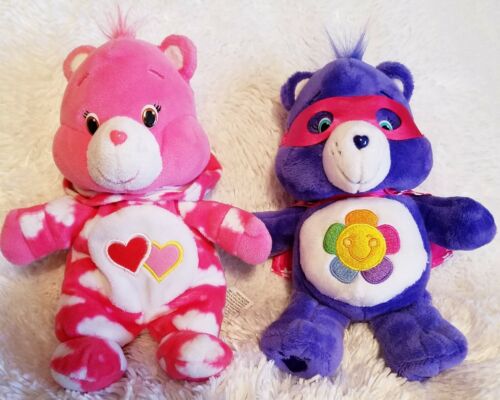 Care Bears Lot of 2 Plush ~ Harmony Bear Super Hero & Love A Bear in Pajamas 8