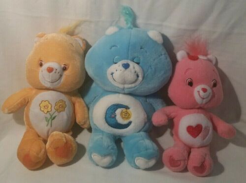 Lot 3 Plush Care Bears: Bedtime Bear 2002, Love-A-Lot 2007, Friendship Bear 2003