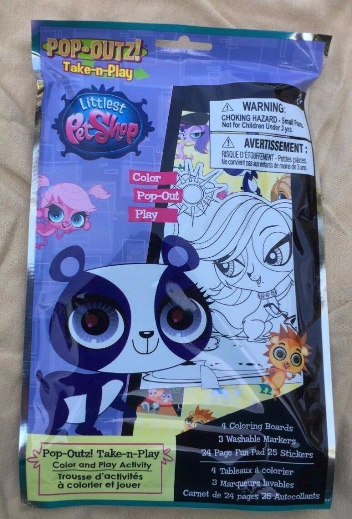 Littlest Pet Shop Take-n-Play Pack Coloring Board Markers Stickers Free Shipping